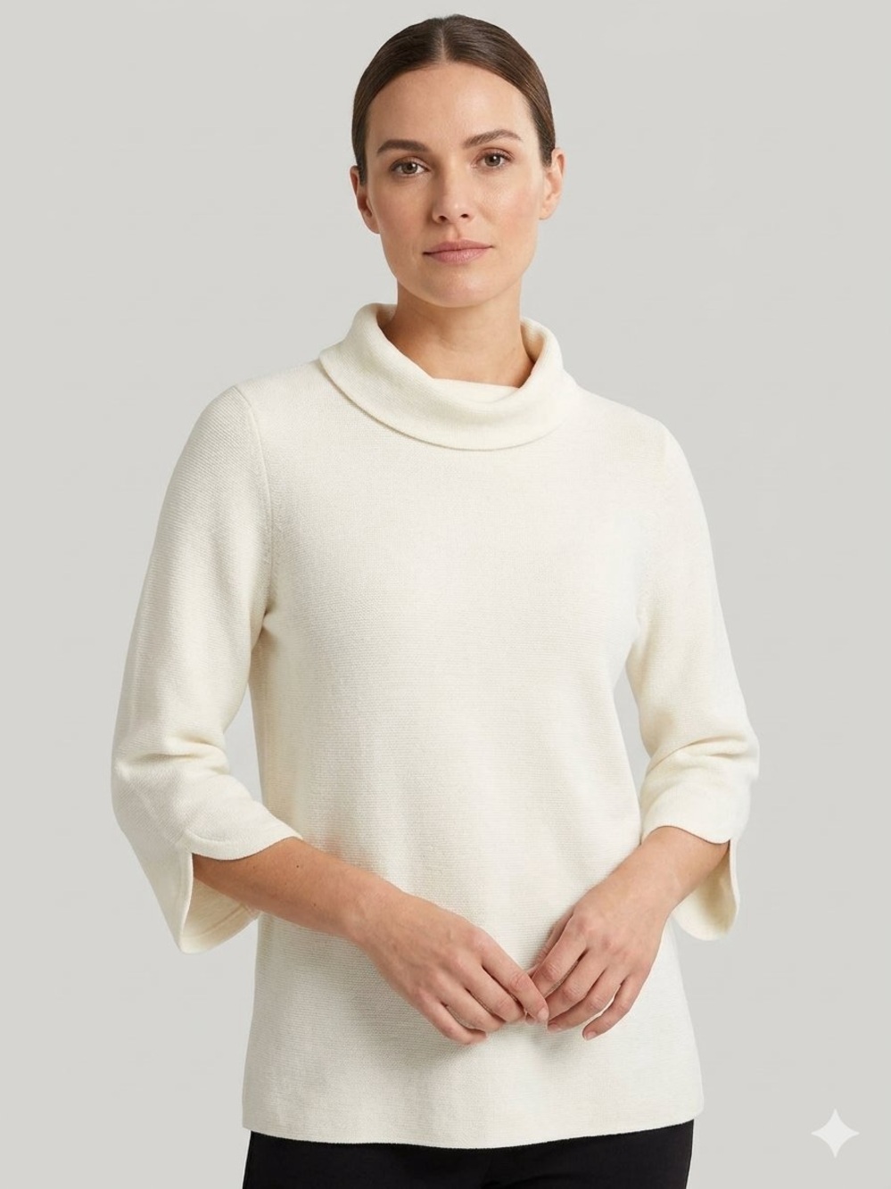 NWOT Talbots Cream Ivory Ribbed Turtleneck Sweater Size M 3/4 Sleeve Classic
